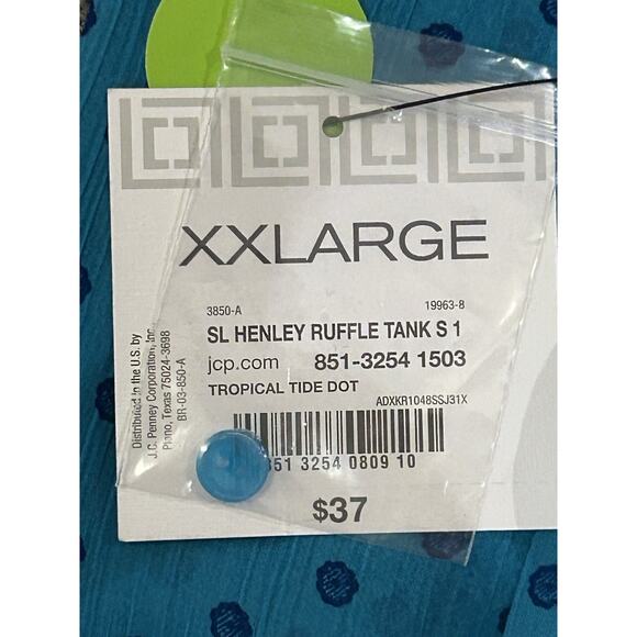 NWT Liz Claiborne Blue Polka Dot Henley Ruffle Tank Top Women's size XXL - Picture 4 of 5
